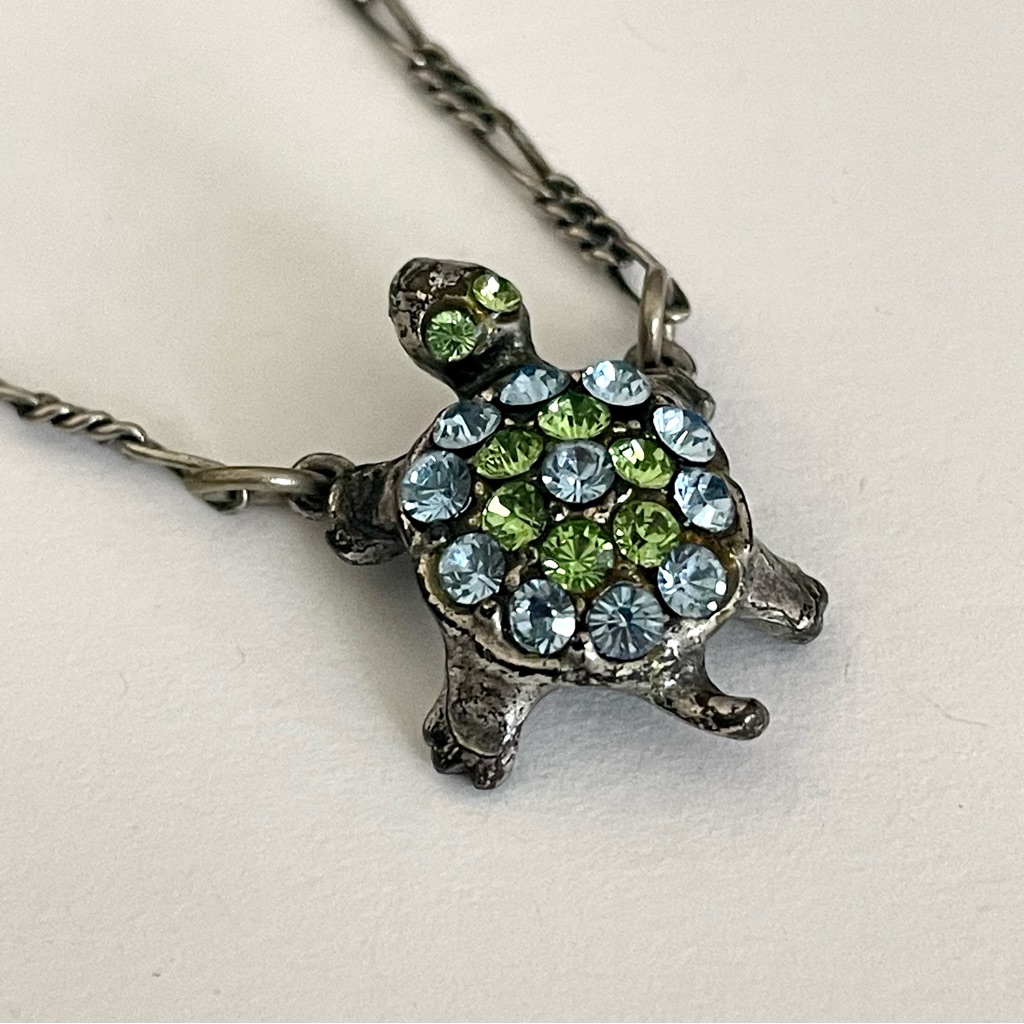 Vintage Mary Demarco Rhinestone Turtle Necklace